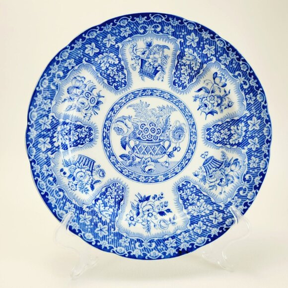Spode Other - Vintage Spode Filigree Blue & White 10" Plate, Floral Rim & Basket Center, Copel
